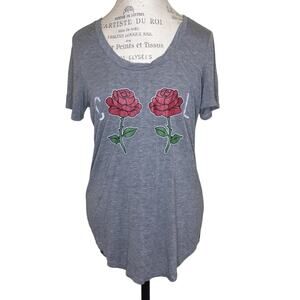 Fifth Sun Grey “Cool” Rose Short Sleeve Women's Size Small